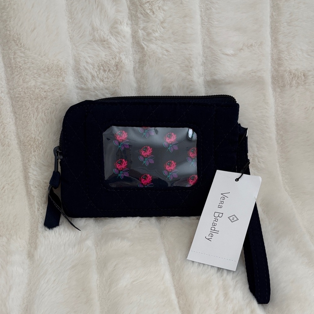 Brand New Vera Bradley Navy ID Case Wristlet with Pink Floral Accents